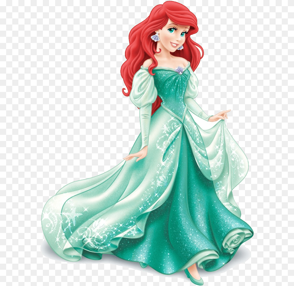 Princess Ariel Green Dress, Figurine, Doll, Toy, Face Free Png