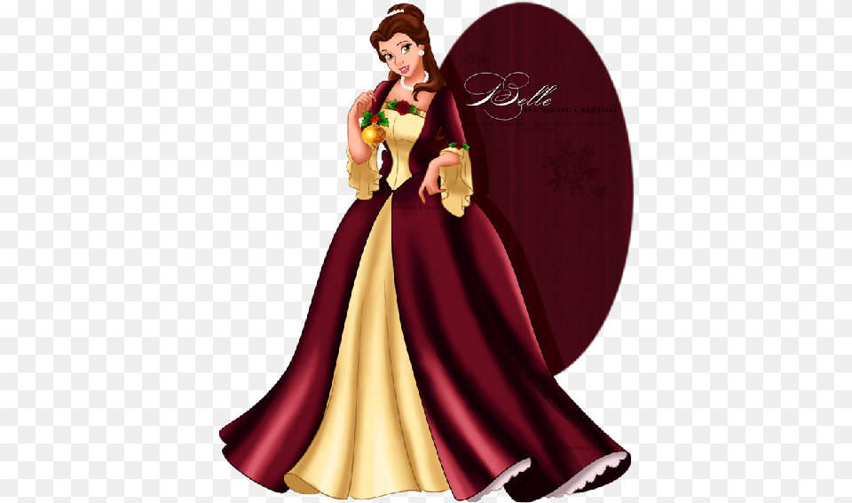 Princess Belle Cartoon Clipart Beauty And The Beast Belle Christmas Dress, Clothing, Gown, Fashion, Formal Wear Png Image