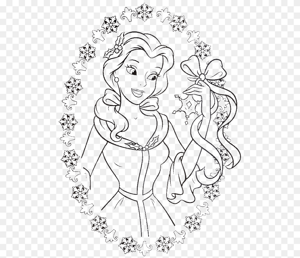 Princess Belle Love To Get Gifts In Christmas Day Coloring Disney Princess For Colouring, Chandelier, Lamp, Lace Free Png