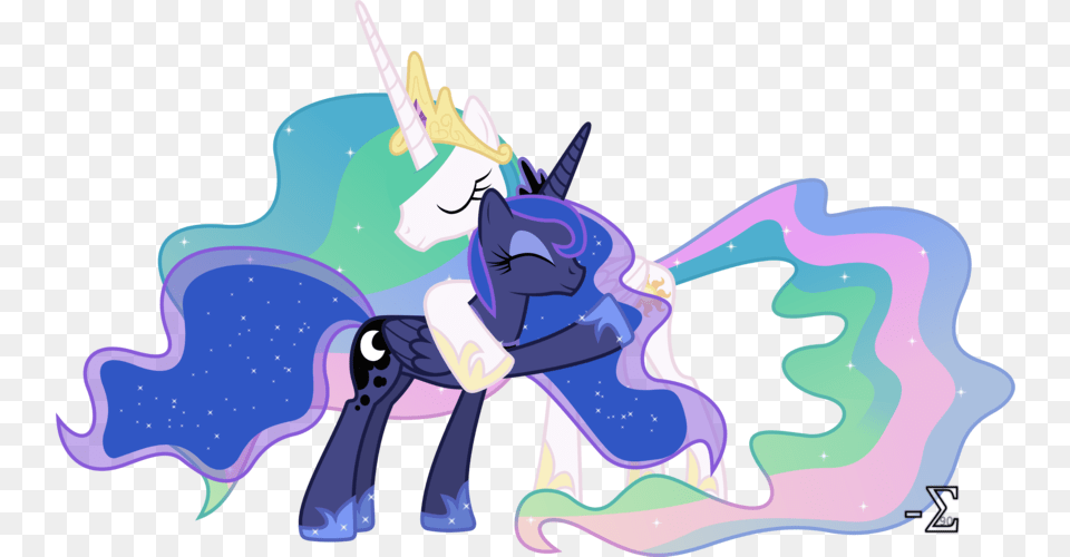 Princess Celestia And Princess Luna Hugging, Art, Cleaning, Person Png Image