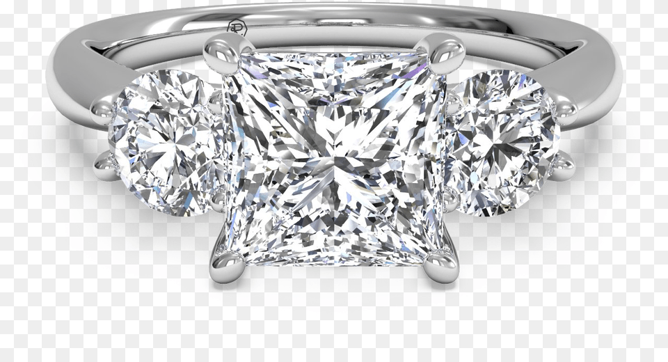 Princess Cut Engagement Ring With Side Diamonds, Accessories, Diamond, Gemstone, Jewelry Free Png