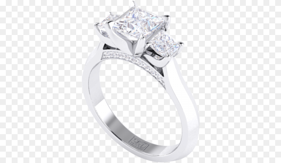 Princess Cut Trilogy Diamond Engagement Ring Solid Gold Ring, Accessories, Jewelry, Silver, Platinum Free Transparent Png