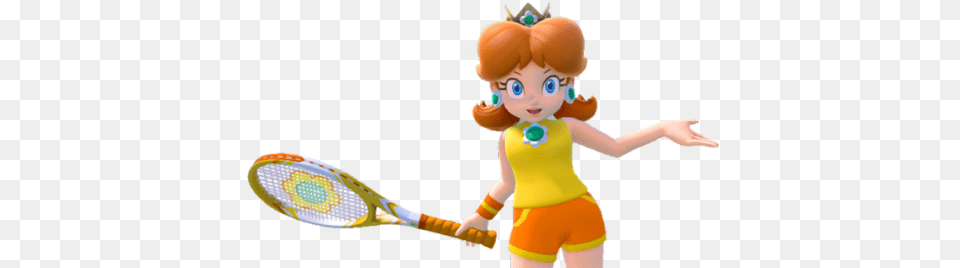 Princess Daisy Mario Tennis Aces Orange Toy Mario Tennis Aces Daisy, Racket, Baby, Person, Sport Png Image