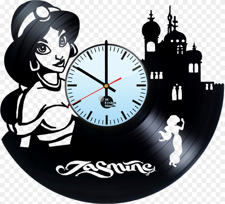 Princess Jasmine Handmade Vinyl Record Wall Clock Fan Gift Jasmine, Analog Clock, Baby, Person, Face Png