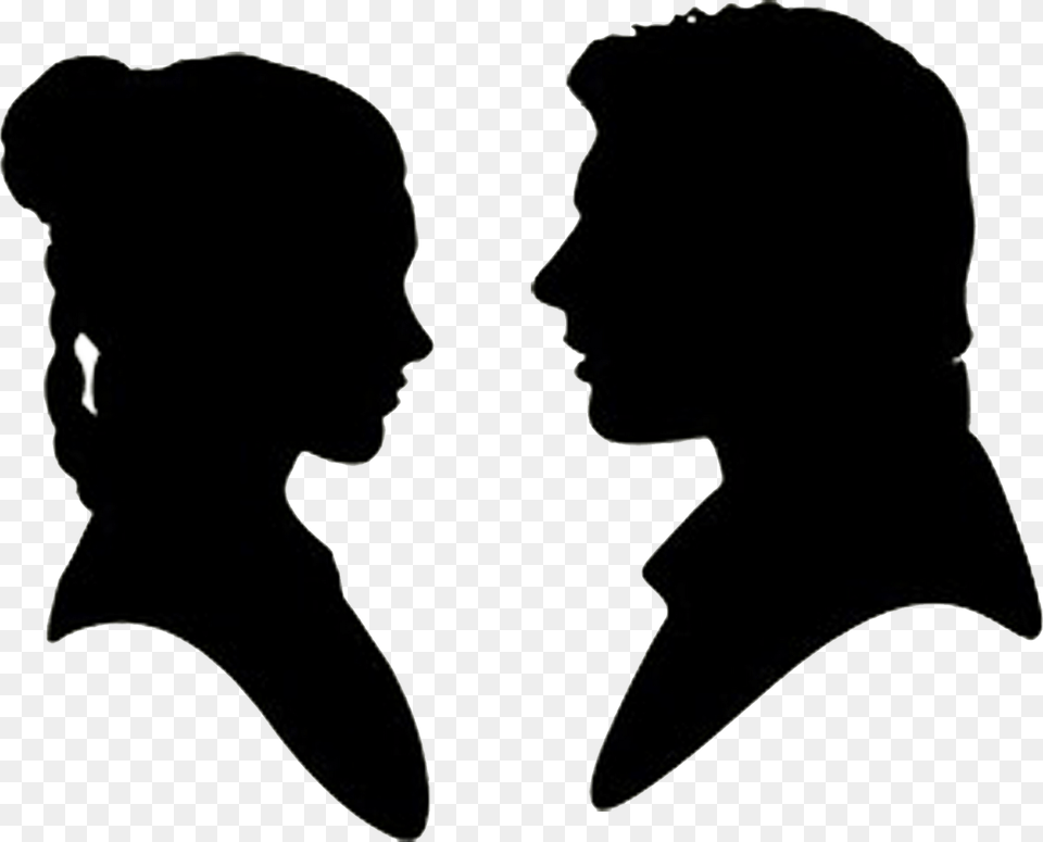 Princess Leia And Han Solo Silhouettes Princess Leia And Han Solo Silhouette, Person, Face, Head, Accessories Free Png Download