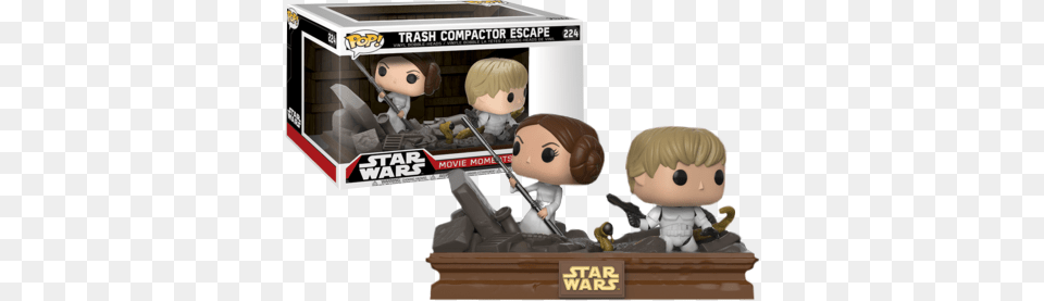 Princess Leia And Luke Skywalker Trash Compactor Escape Funko Star Wars Movie Moments, Book, Comics, Publication, Baby Png