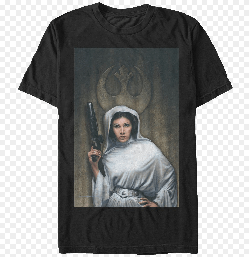 Princess Leia Painting Star Wars T Shirt Princess Leia With Blaster, T-shirt, Clothing, Adult, Person Free Png