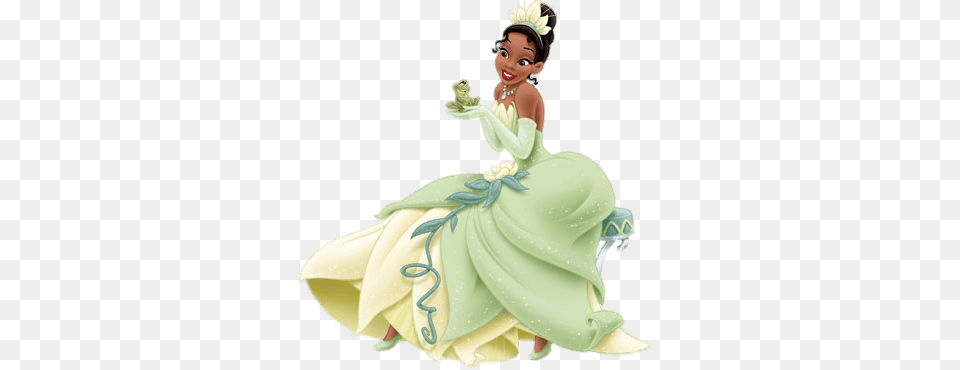 Princess Tiana With Frog On Her Hand, Figurine, Birthday Cake, Cake, Cream Png Image