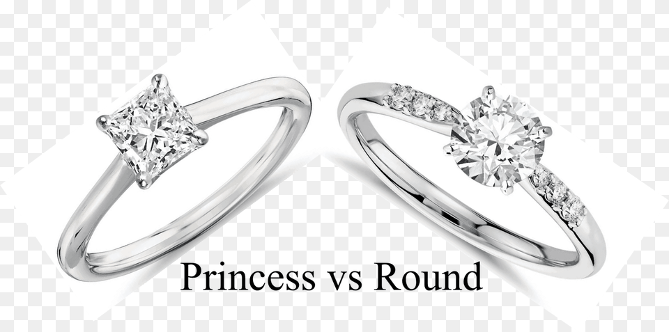 Princess Vs Round Shape Diamond Side By Side Diamond And Sapphire Engagement Rings, Accessories, Gemstone, Jewelry, Platinum Png Image