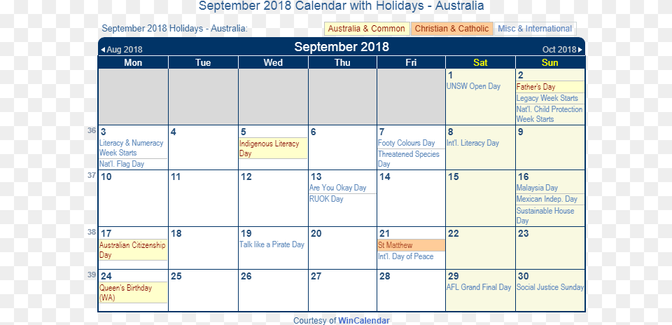 Print Friendly September 2018 Australia Calendar For Feb 2019 Calendar Holidays, Text Free Png