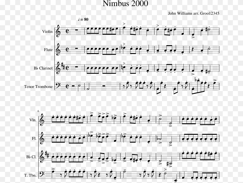 Print Nimbus 2000 Flute Sheet Music, Gray Free Png