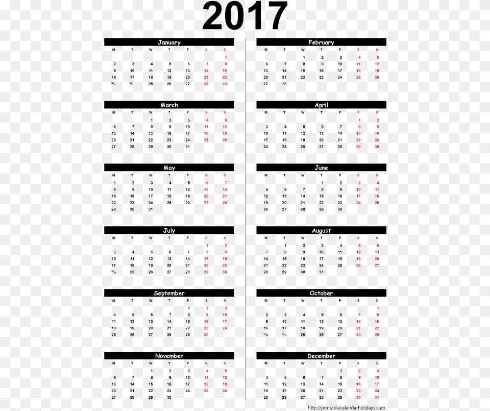 Printable 2017 Yearly Calendar Template Blank Scoreboard, Text Png Image