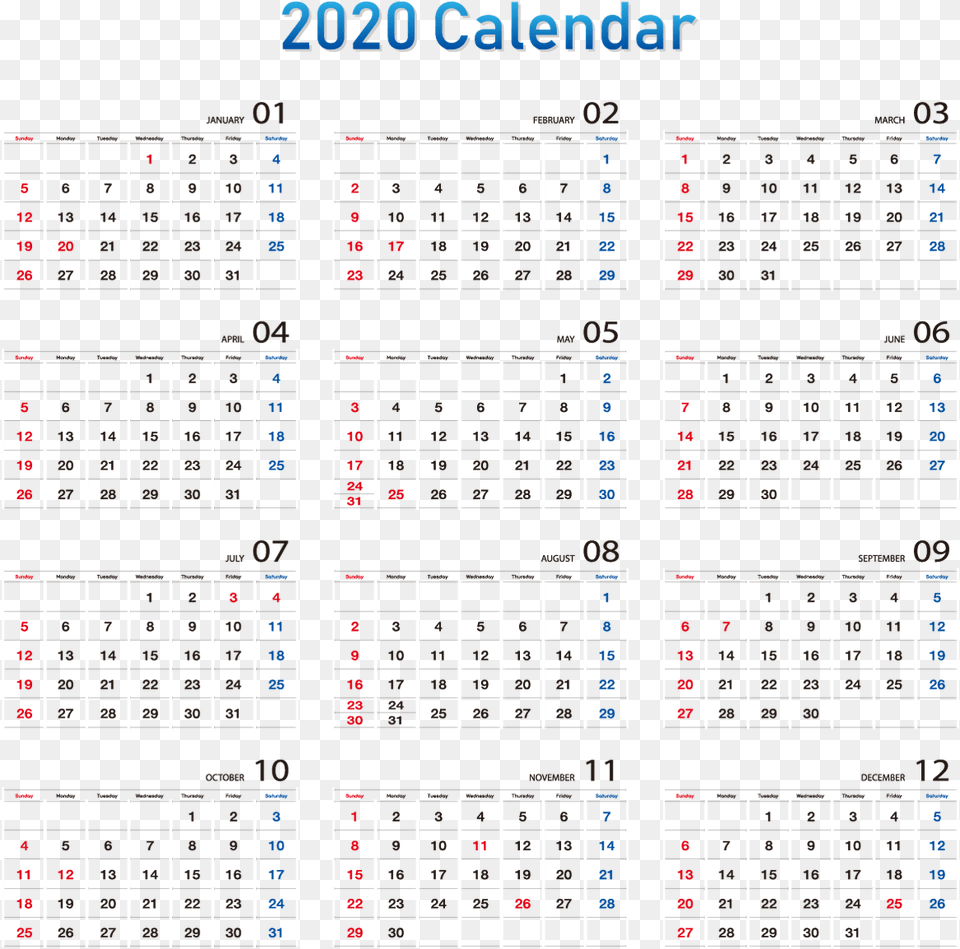 Printable 2020 Yearly Calendar On One, Text, Computer Hardware, Electronics, Hardware Png