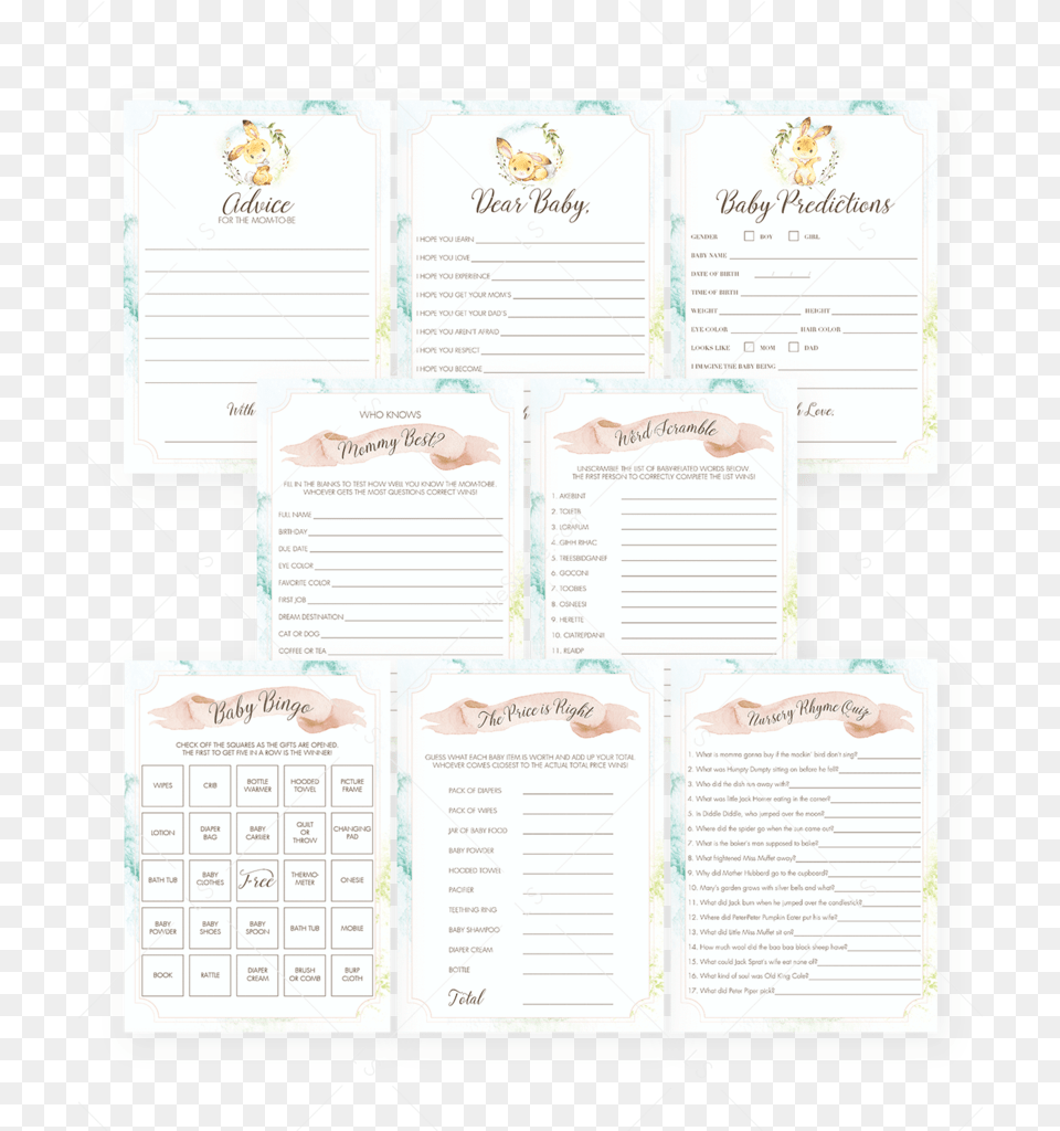 Printable Blush Pink Watercolor Baby Shower Game Package Horizontal, Page, Text Free Png Download