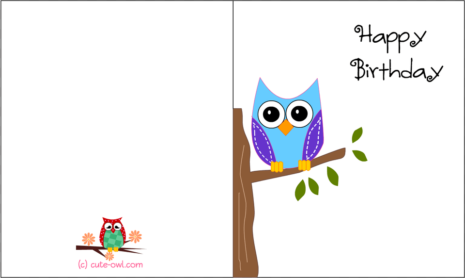 Printable Cute Owl Birthday Cards Inside Birthday Happy Birthday Printable Card For Friend, Envelope, Greeting Card, Mail, Animal Free Transparent Png