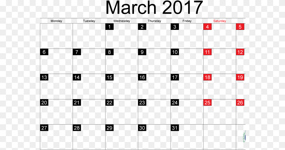 Printable March 2017 C Calendar, Text Png Image