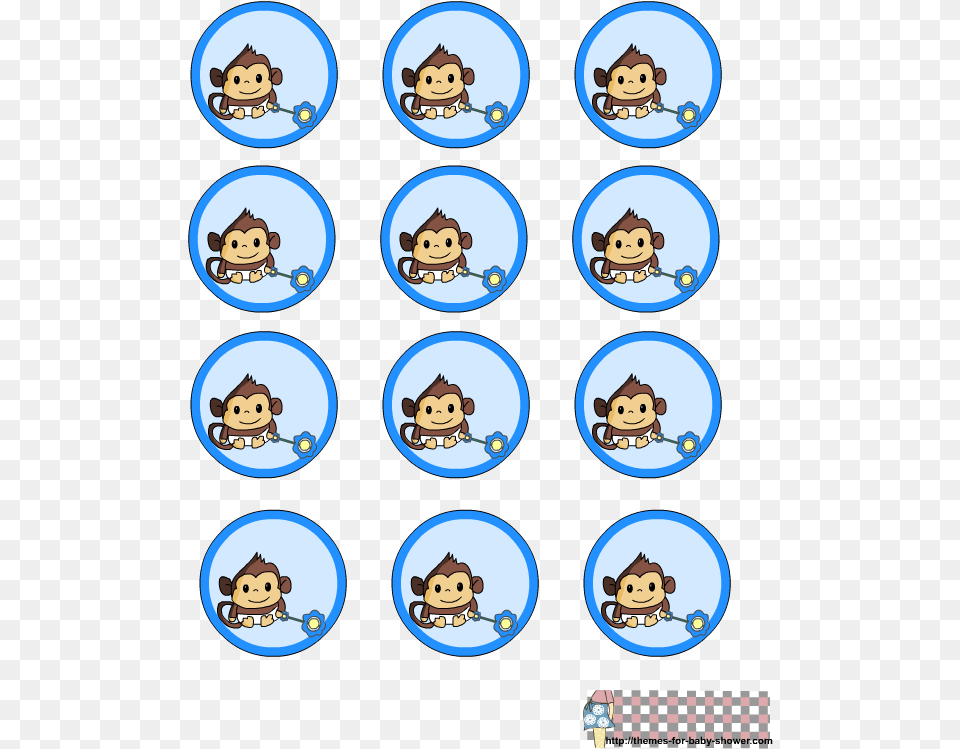 Printable Round Labels For Boy Monkey Themed Shower Baby Shower Monkey, Sticker, Person, Face, Head Free Png