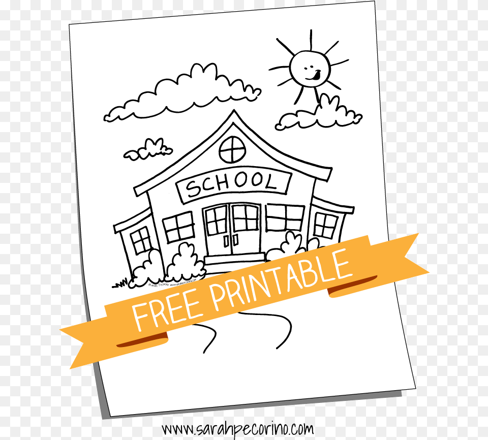 Printable School House Coloring, Advertisement, Poster, Text, Baby Png Image