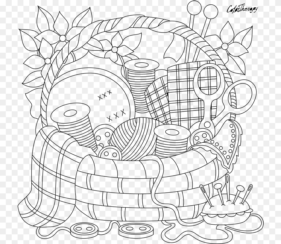 Printable Sewing Coloring Pages, Gray Free Png Download