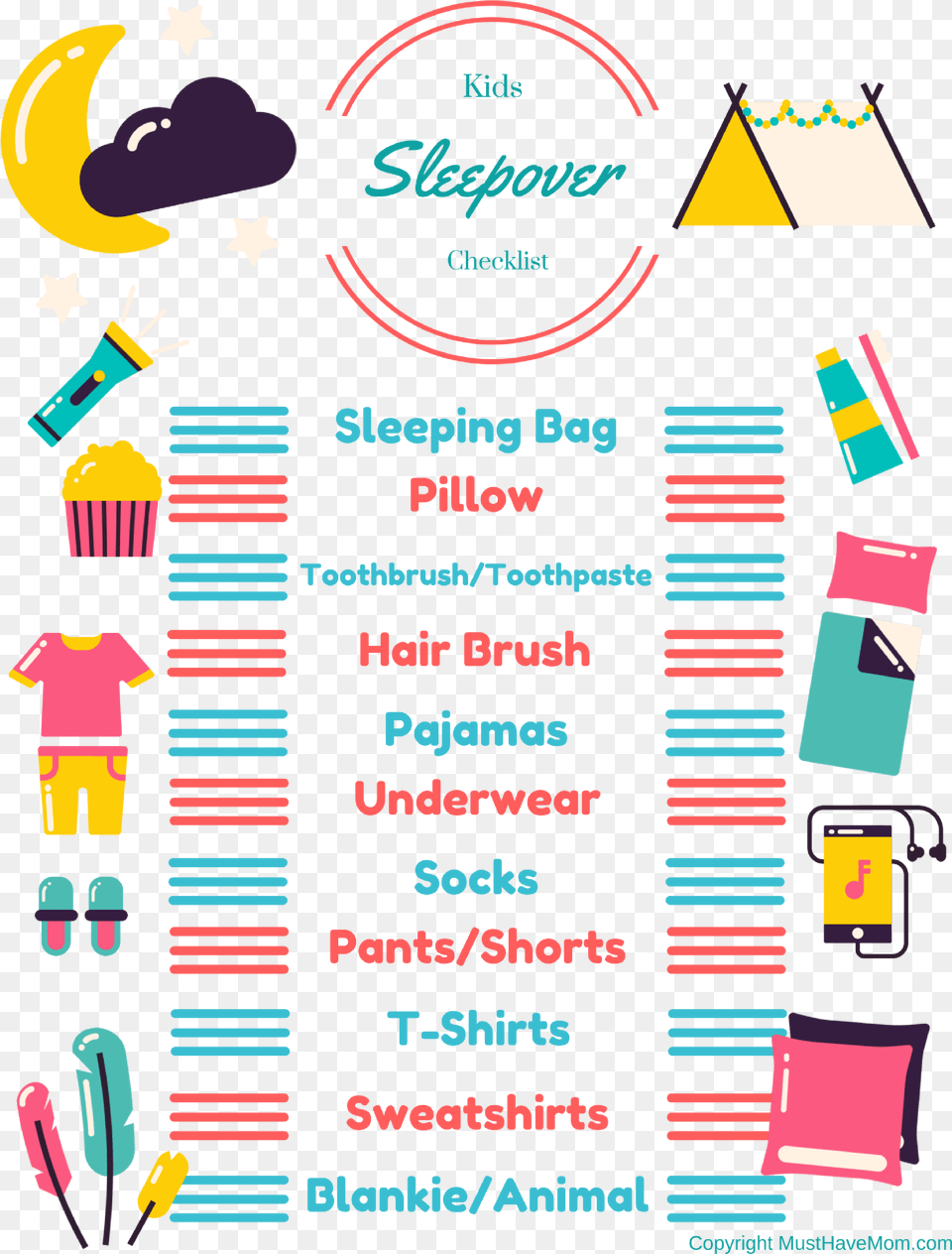 Printable Sleepover Checklist For Kids Kids Can Sleepover Packing List, Advertisement, Poster Png