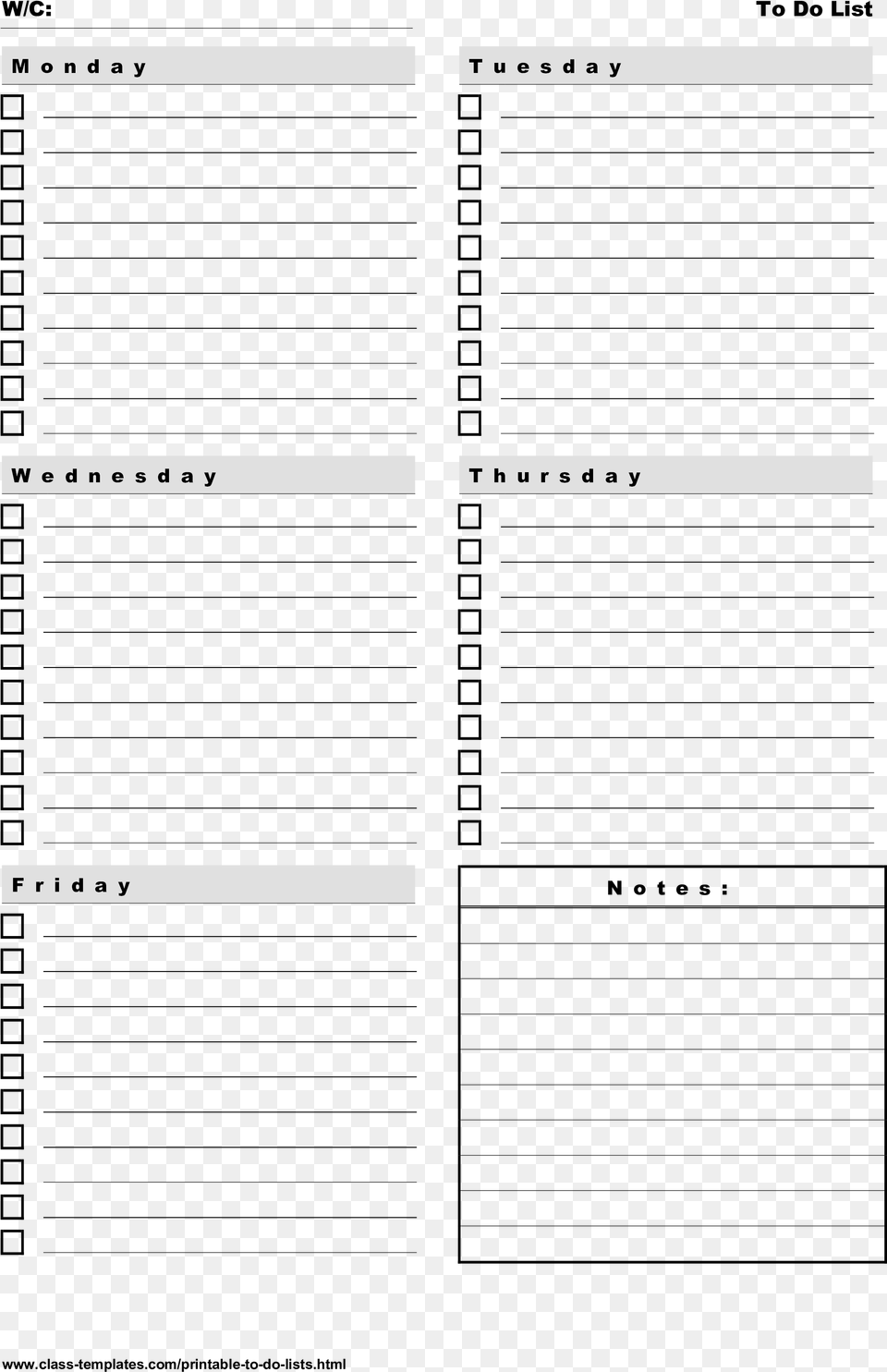 Printable To Do List 5 Days Weekly Plan Main Image Do This Week Template, Page, Text Png