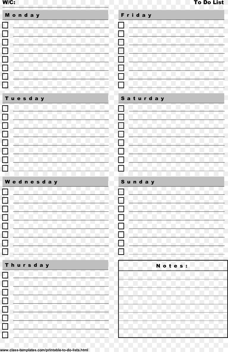 Printable To Do List 7 Days A Week Portrait Main Image Printable 7 Day Weekly Planner Template, Page, Text Free Png Download