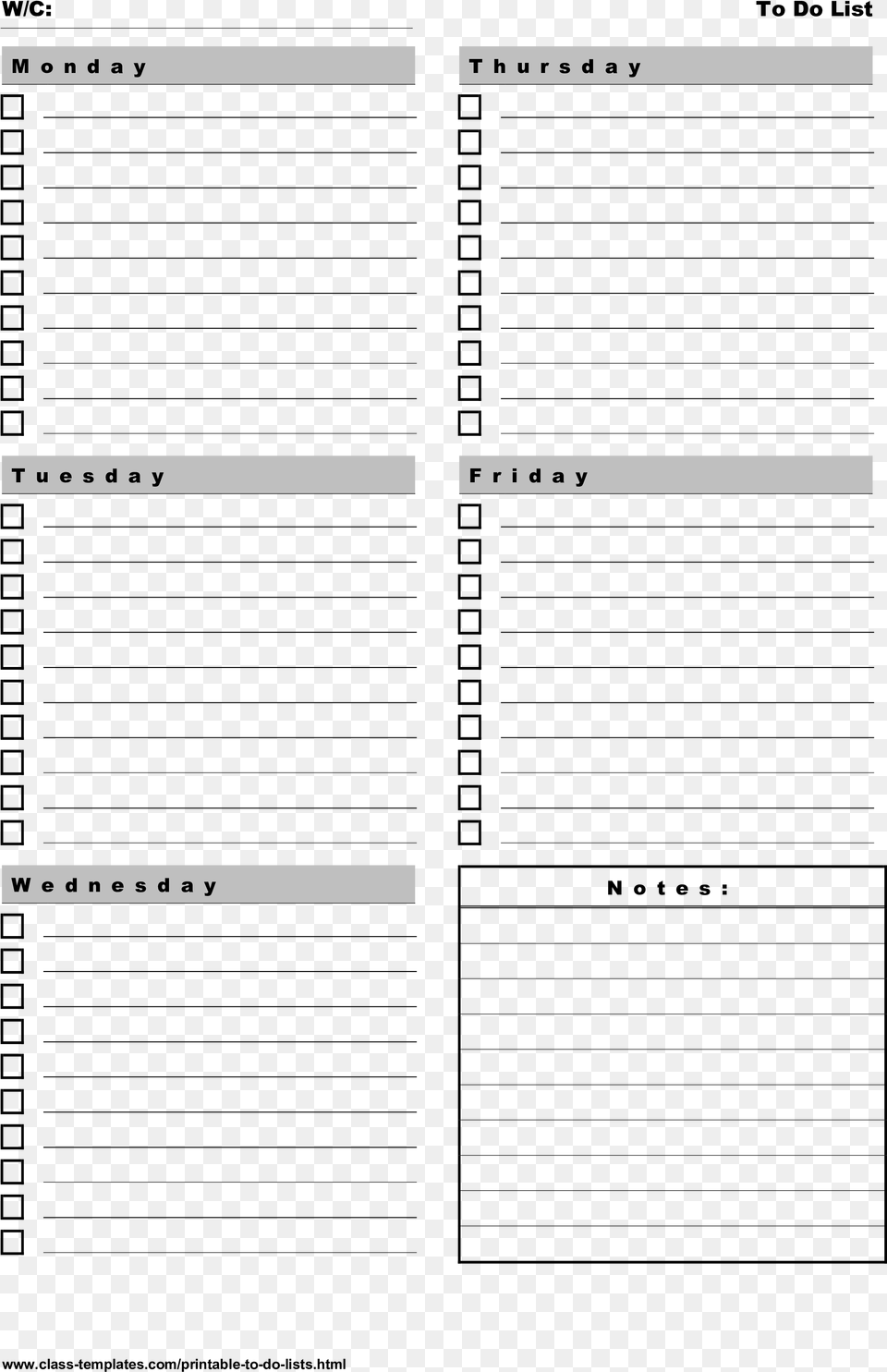 Printable To Do List Five Days A Week Main Image Five Days To Do List, Page, Text Png