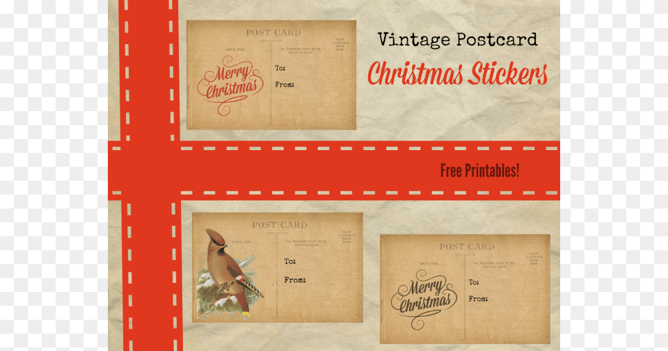 Printable Vintage Christmas Stickers Christmas Day, Animal, Bird, Envelope, Mail Png Image