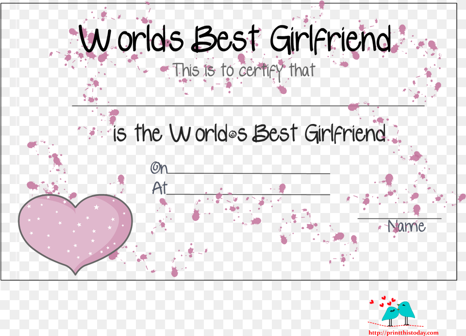 Printable World39s Best Girlfriend Certificate Love, Paper, Flower, Plant Png