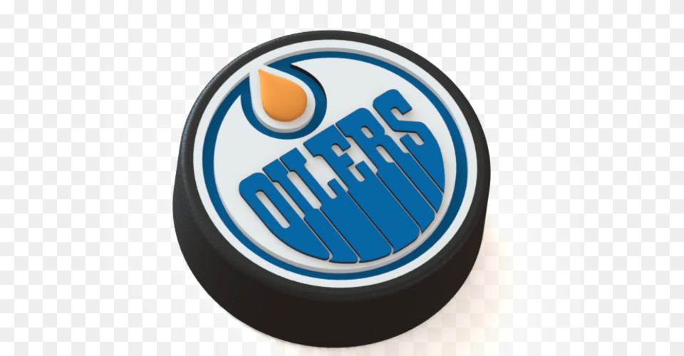 Printed Edmonton Oilers Logo On Ice Hockey Puck, Ice Hockey, Ice Hockey Puck, Rink, Skating Png