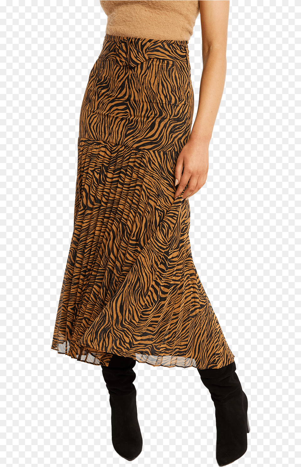 Printed Pleat Skirt In Colour Tapioca Bardot Pleated Skirt Zebra, Clothing, Adult, Female, Person Free Png Download