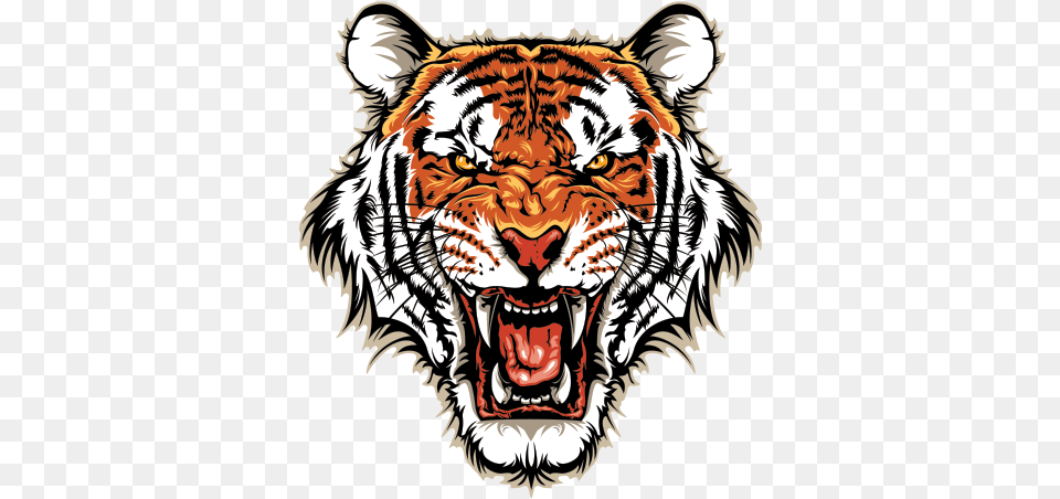 Printed Vinyl Angry Tiger Head Scary Tiger Face Clipart, Animal, Mammal, Wildlife Png