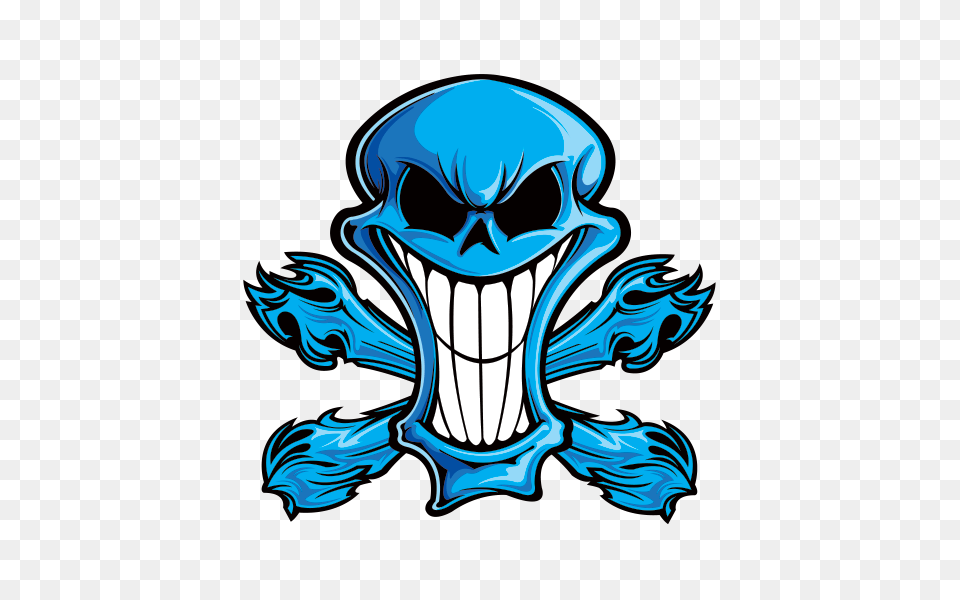 Printed Vinyl Cartoon Blue Skull Stickers Factory, Emblem, Symbol, Logo, Person Png