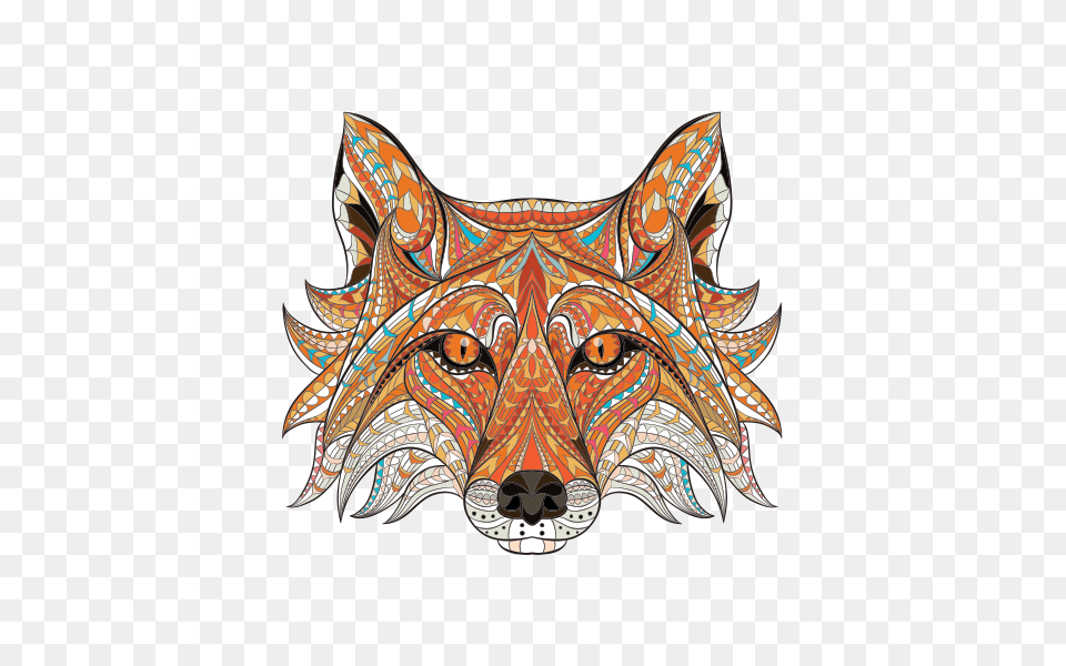 Printed Vinyl Ethnic Style Colorful Wolf Head Stickers Factory, Art, Pattern, Accessories Png Image