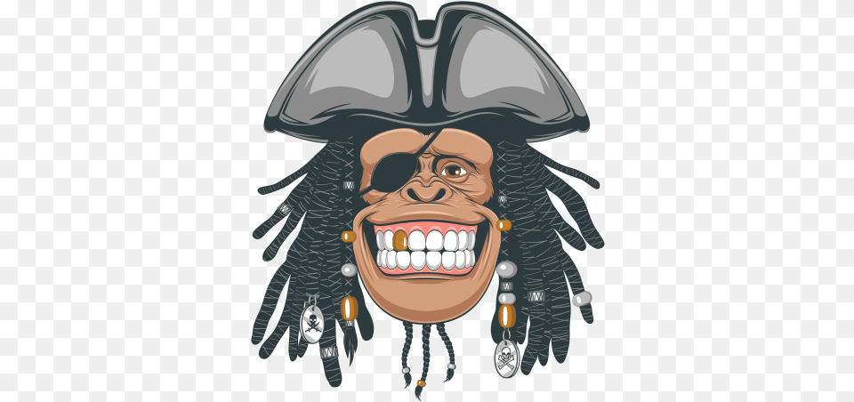 Printed Vinyl Happy Pirate Rasta Haired Gorilla Ape Head Vector Graphics, Body Part, Mouth, Person, Teeth Png Image