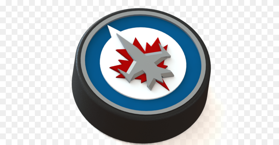 Printed Winnipeg Jets Logo On Ice Hockey Puck, Symbol, Plate Png