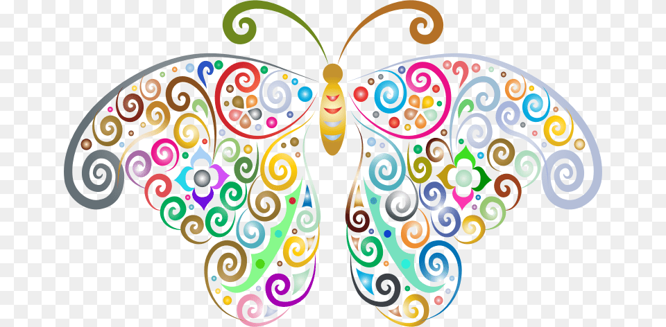 Prismatic Floral Flourish Butterfly Silhouette No Background, Art, Floral Design, Graphics, Pattern Free Transparent Png