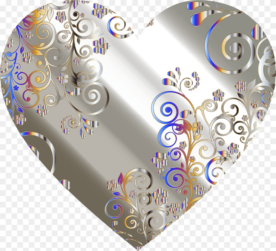 Prismatic Floral Flourish Heart 8 Graphic Library Clip Art, Aluminium, Disk Free Png