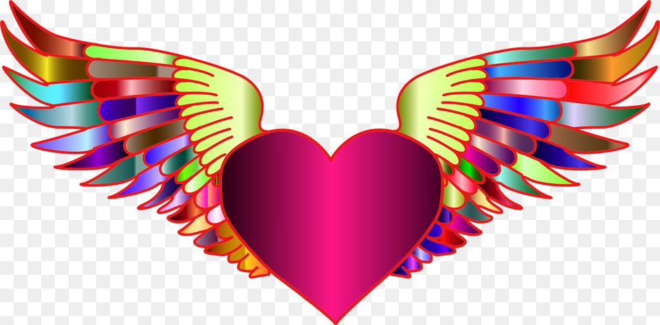 Prismatic Flying Heart 2 Clip Arts Heart With Wings Clipart, Dynamite, Weapon, Symbol, Art Free Png