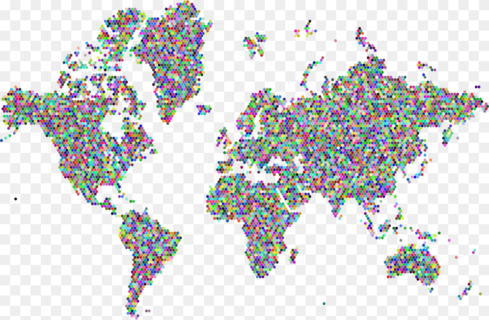 Prismatic Hexagonal World Map No Background Clip Arts Colorful World Map No Background, Chart, Plot Png