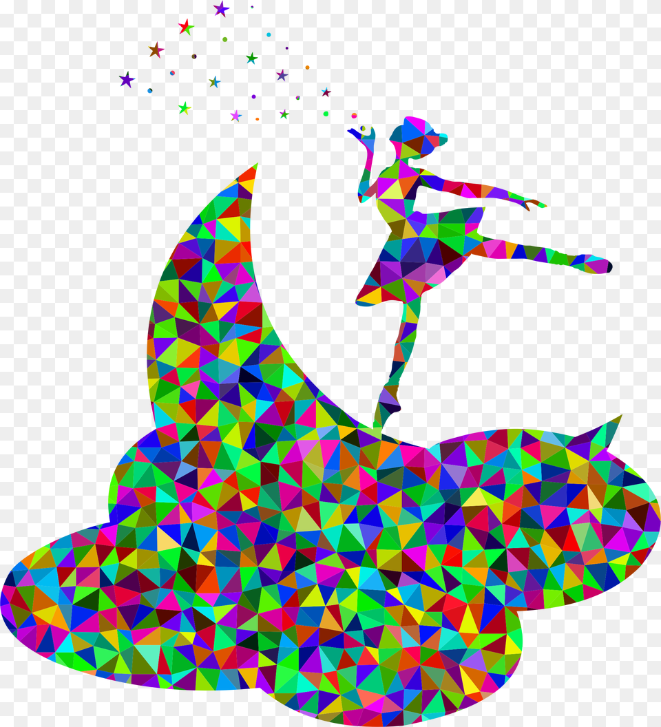 Prismatic Low Poly Ballerina On The Moon Clip Arts Colorful Arrow Pointing Down, Art, Graphics, Pattern, Person Png