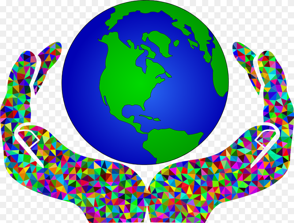 Prismatic Low Poly World In Hands 2 Clip Arts World Clipart, Astronomy, Outer Space, Planet, Globe Png