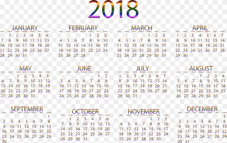 Prismatic No Background Big Free Printable Yearly Calendar 2019, Scoreboard, Text Png