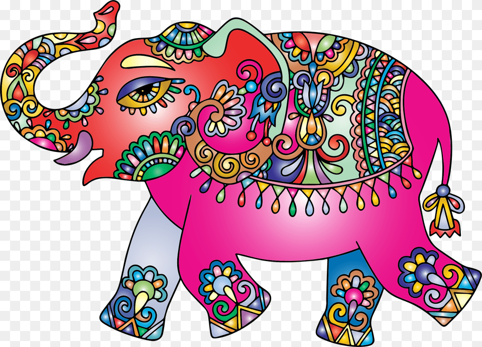 Prismatic Playful Big Image Indian Elephant Color, Art, Drawing, Baby, Person Png