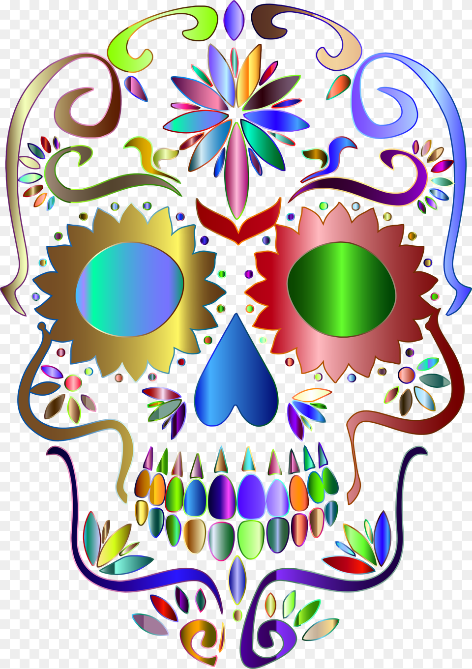 Prismatic Sugar Skull Silhouette 4 No Background Clip, Art, Graphics, Pattern, Crowd Png