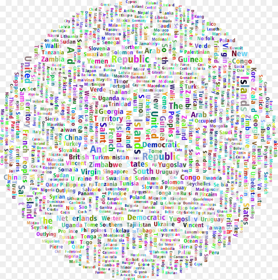 Prismatic World Countries Globe Word Cloud No Background Portable Network Graphics, Art Free Png