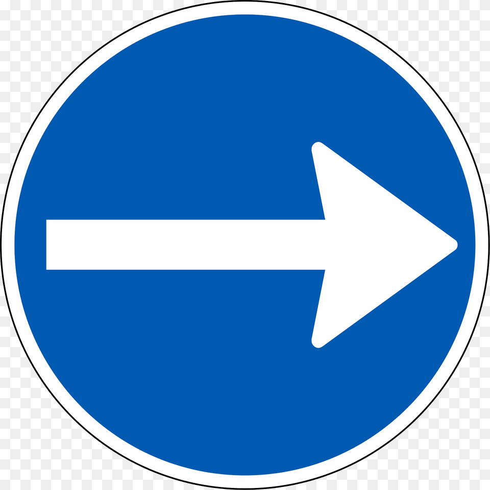 Proceed Right Only Sign In Denmark Clipart, Symbol, Road Sign, Disk, Weapon Png Image