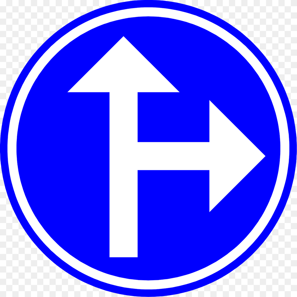 Proceed Straight Or Turn Right Only Sign In Belgium Clipart, Symbol, Road Sign Free Transparent Png