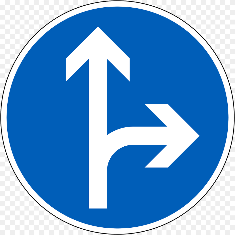 Proceed Straight Or Turn Right Only Sign In Finland Clipart, Symbol, Road Sign, Disk Png