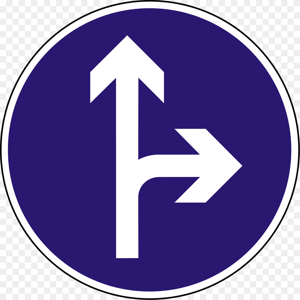 Proceed Straight Or Turn Right Only Sign In Hungary Clipart, Symbol, Disk, Road Sign Free Png Download